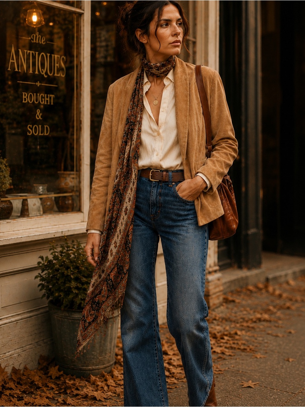 Vintage 70s Sasson Camel Tan Suede Leather Jacket Shawl Collar Boho Women’s 16